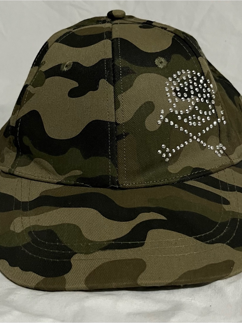 Camo Rhinestone Cap - Olive Green